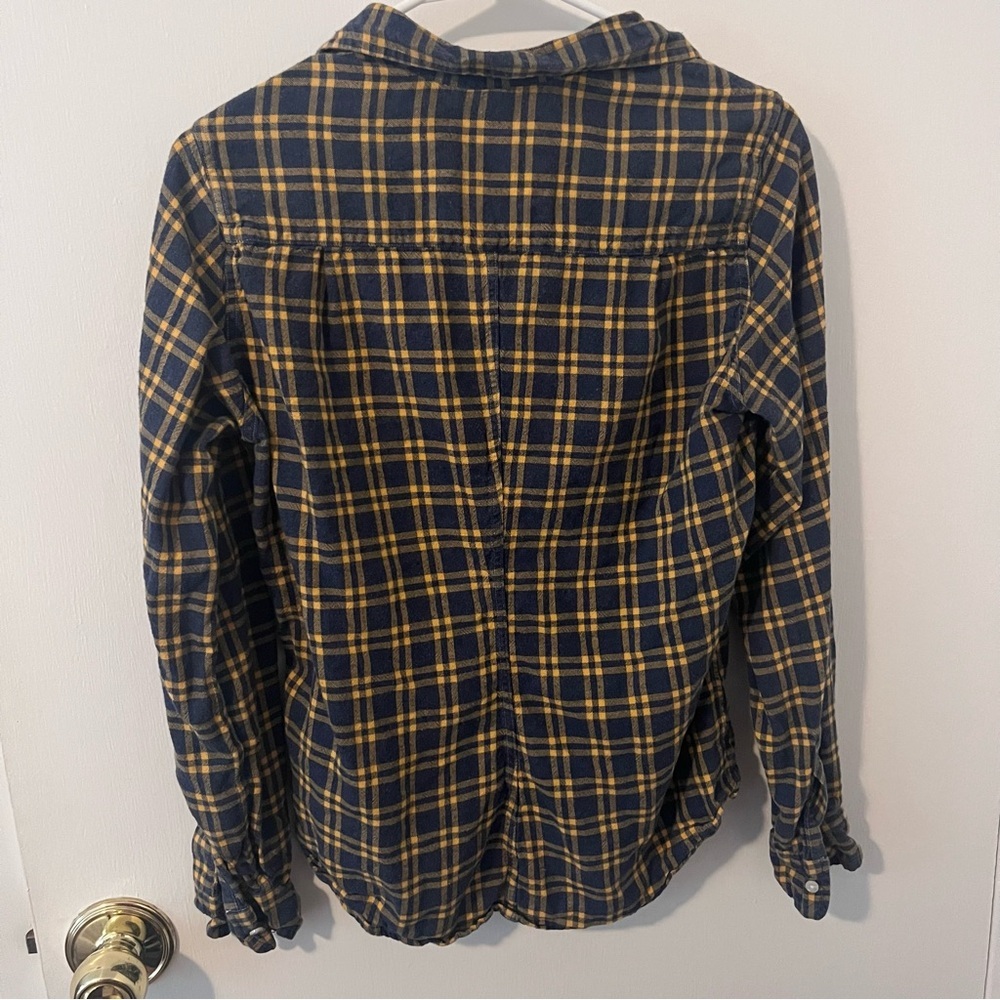 Frank & Eileen Barry Cotton Flannel Plaid Button Down Shirt Blue Yellow Medium - Picture 2 of 11